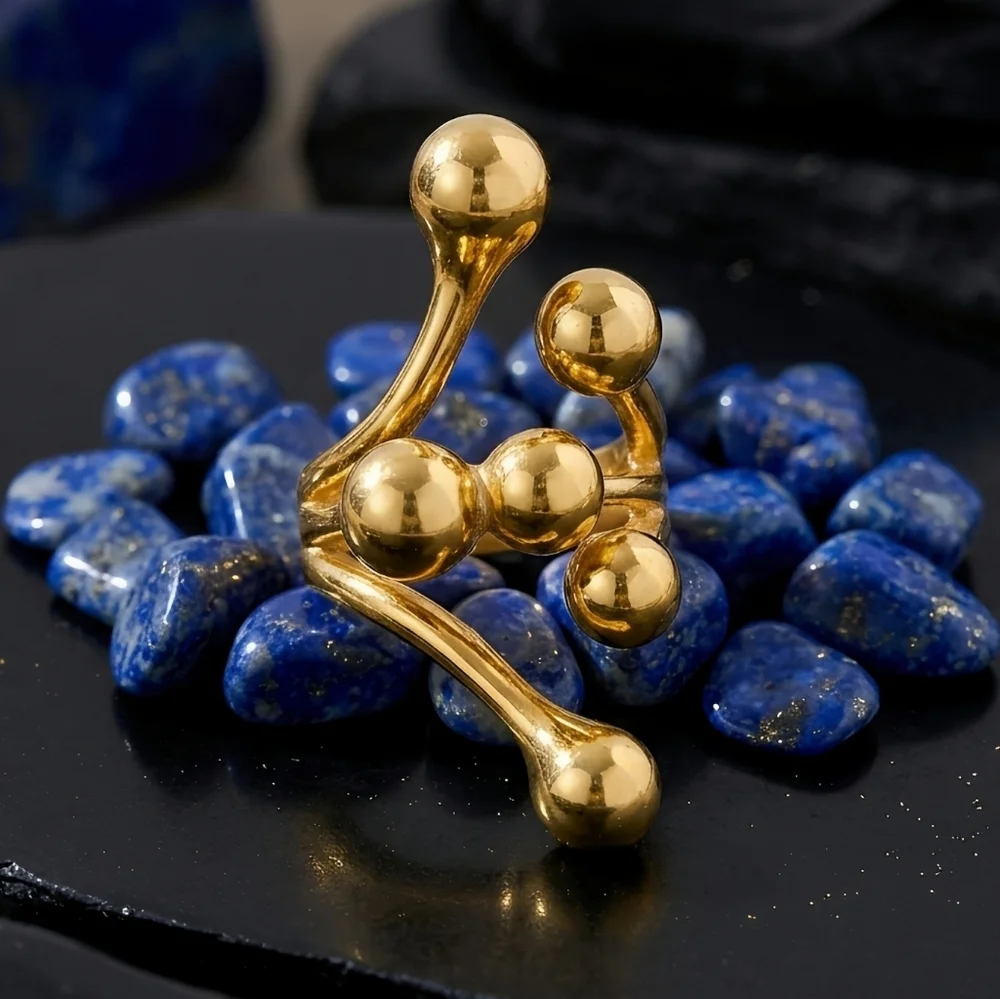 18K Gold Plated Stainless Steel Abstract Sculptural Statement Ring Size 8